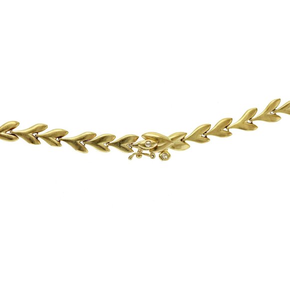 Auth H STERN 18K Yellow Gold With Rose Cut Diamonds Leaf Necklace Size 16" - Picture 4 of 5
